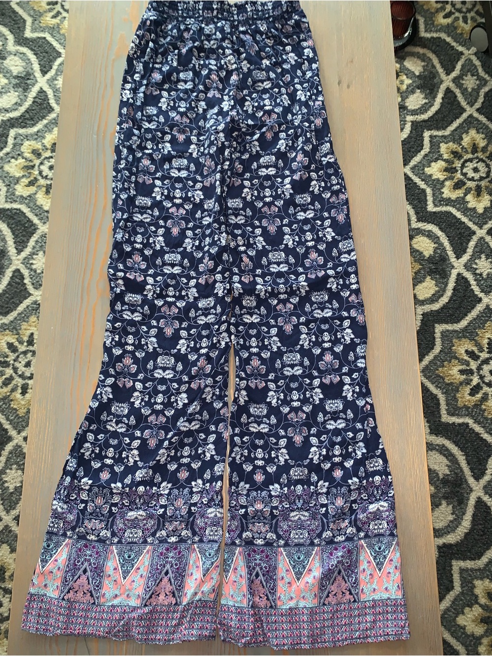 Mudd Navy Floral Boho Wide-Leg Pants